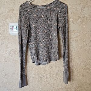 FP Movement by Free People Gray and Pink Floral Long Sleeve Top